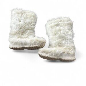 Colin Stuart White Faux Fur Lace Up Mid Calf Boots Women's Size 5